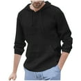 thumbnail image 1 of Lightweight Hoodies for Men Linen Hooded Pocket Solid Long Sleeve Retro T Shirts Tops Sweatshirt Hoodies Black 2XL, 1 of 5