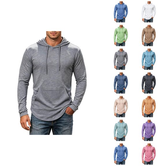 Lightweight Hoodies for Men Long Sleeve Plain Pullover Sweatshirt with Pockets Fall Gym Workout Hoodie
