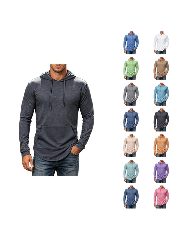 Lightweight Hoodies for Men Long Sleeve Plain Pullover Sweatshirt with Pockets Fall Gym Workout Hoodie
