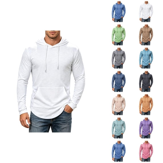 Lightweight Hoodies for Men Long Sleeve Plain Pullover Sweatshirt with Pockets Fall Gym Workout Hoodie