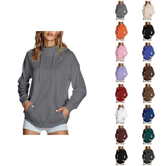 Lightweight Hoodies for Women 2025 Long Sleeve High Neck Plain Hoodie with Pockets Hooded Sweatshirt Women Pullover