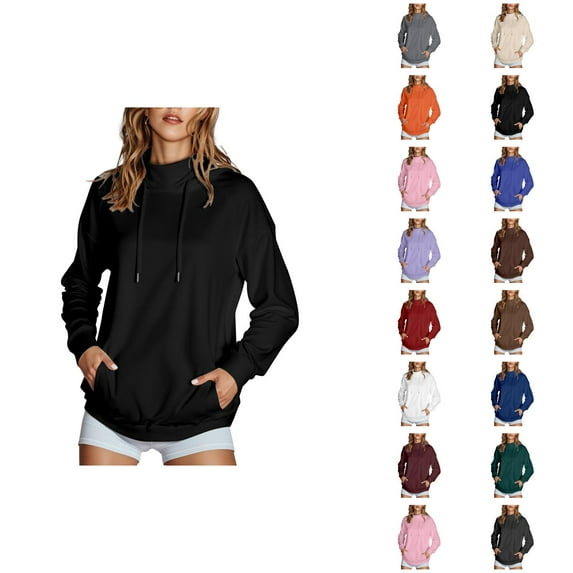 Lightweight Hoodies for Women 2025 Long Sleeve High Neck Plain Hoodie with Pockets Hooded Sweatshirt Women Pullover