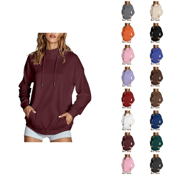 Lightweight Hoodies for Women 2025 Long Sleeve High Neck Plain Hoodie with Pockets Hooded Sweatshirt Women Pullover