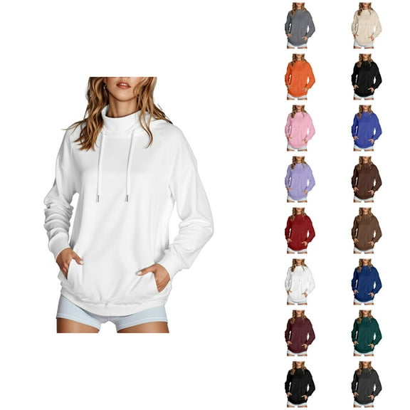 Lightweight Hoodies for Women 2025 Long Sleeve High Neck Plain Hoodie with Pockets Hooded Sweatshirt Women Pullover