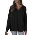 thumbnail image 1 of Lightweight Hoodies for Women Trendy Drawstring Buttons Hooded Pullover Sweatshirts Loose Casual Fall Tops (3XL, Black), 1 of 7