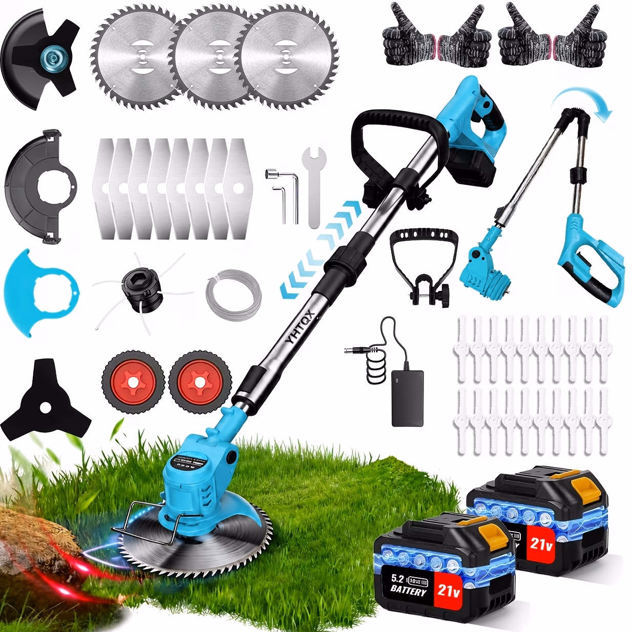 Lightweight Household Electric Weeding Device Wireless Rechargeable Lawn Care Cutter With Multiple Replaceable Blades And Dual Large Capacity Batteries Practical Home Decoration Home Decoration Tool