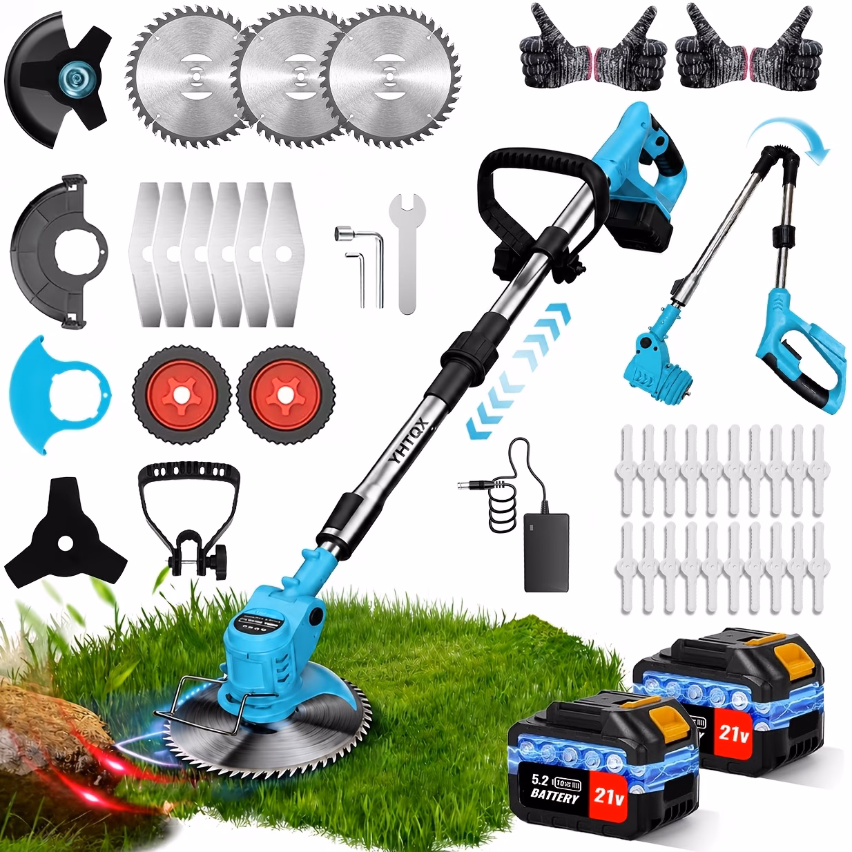 Lightweight Household Electric Weeding Device Wireless Rechargeable Lawn Care Cutter With Multiple Replaceable Blades And Dual Large Capacity Batteries Practical Home Decoration Home Decoration Tool
