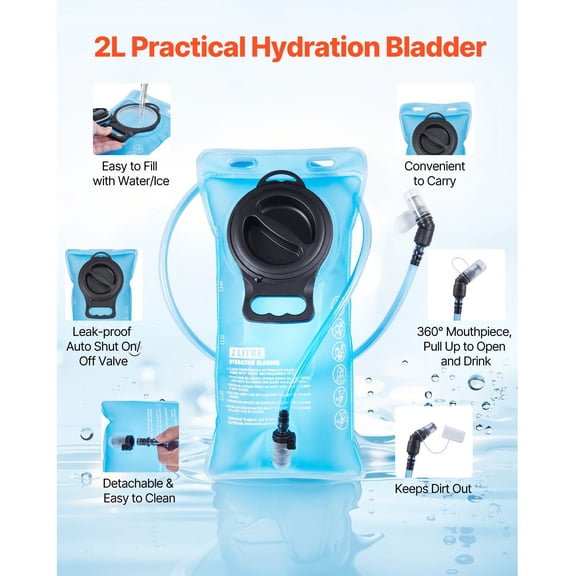 Lightweight Hydration Daypack, Equipped with 2L TPU Water Bladder, Outdoor Water Backpack for Hiking, Running, Cycling, Camping and Rave Events