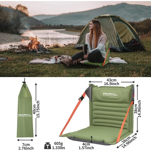 Lightweight Inflatable Folding Seats for Camping Chair with Back Support and Adjustable Straps,Foldable Bleacher Chairsfor Camping Hiking Sporting Events and Park