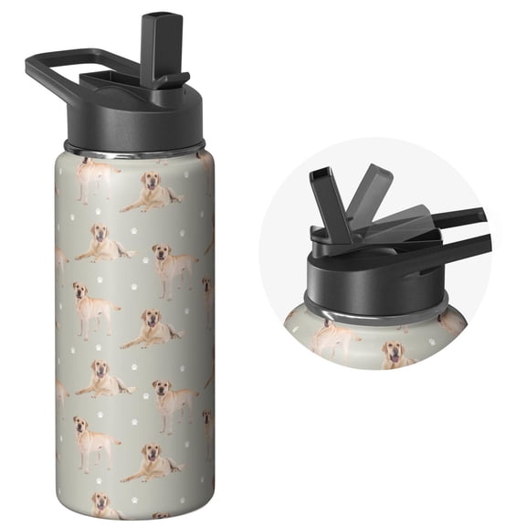 Lightweight Insulated Stainless Steel 18oz Sports Dog Water Bottle with Handle Lids - Wide Mouth, Double Wall, Leakproof, Keeps Cold 24Hrs Hot 12Hrs, Gym Flask for Dog Enthusiasts