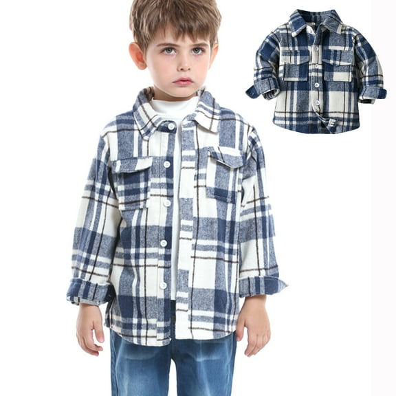 Lightweight Jacket Girl Athletic New Kids Toddler Flannel Shirt Jacket Plaid Long Sleeve Shacket Baby Boys Girls Fall Coat Outwear Blue 2-3 Years