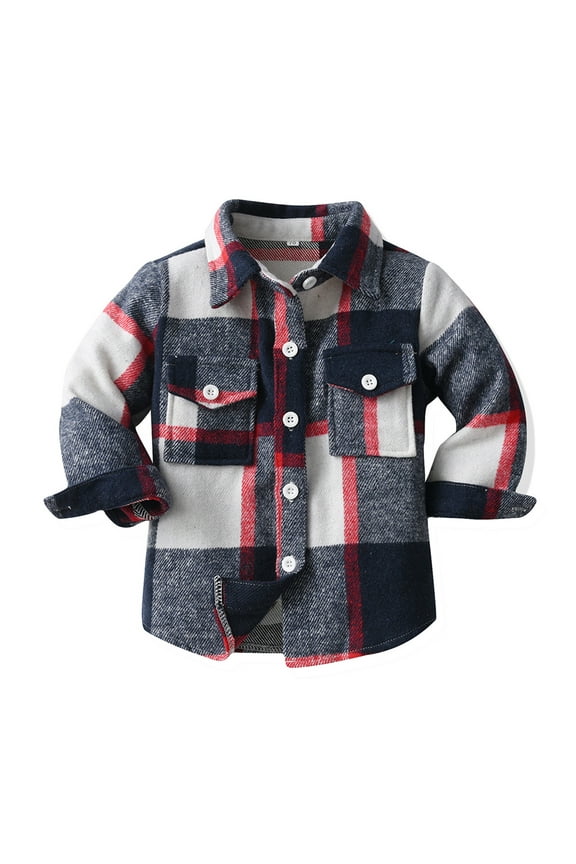 Lightweight Jacket Kids Casual New Boys Girls Flannel Plaid Shirt Jacket Long Sleeve Lapel Button down Pocketed Shirts Casual Fall Coat Blue 90