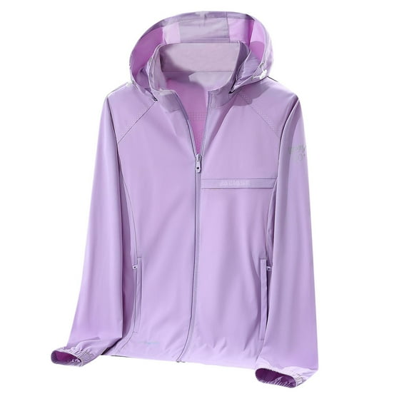 Lightweight Jacket Women Athletic New Women's Lightweight Athletic Jacket Sun Protection Full Zip Long Sleeve Coat with Pockets for Hiking Outdoor Purple 5XL