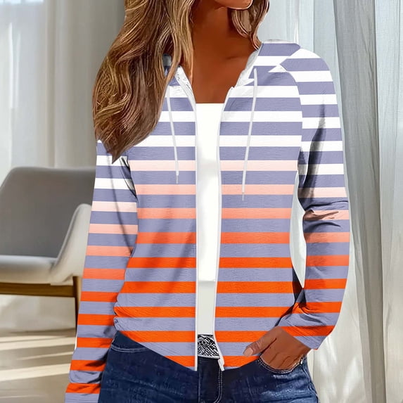 Lightweight Jacket Women Casual Fall Fashion Loose Random Placement Print Long Sleeve Zip Up Hooded Cardigan For A Relaxed Seasonal Look Spring Jackets For Women