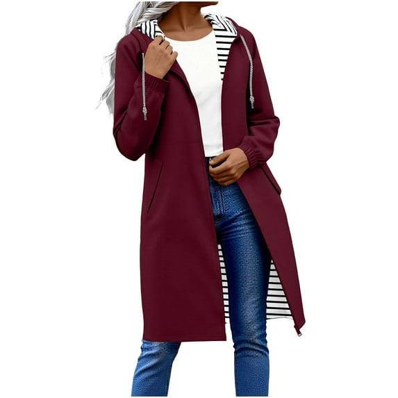 Lightweight Jacket Women Dressy New Women Waterproof Windbreaker Lightweight Rain Jackets with Pockets Striped Lined Raincoats with Hood Wine XL