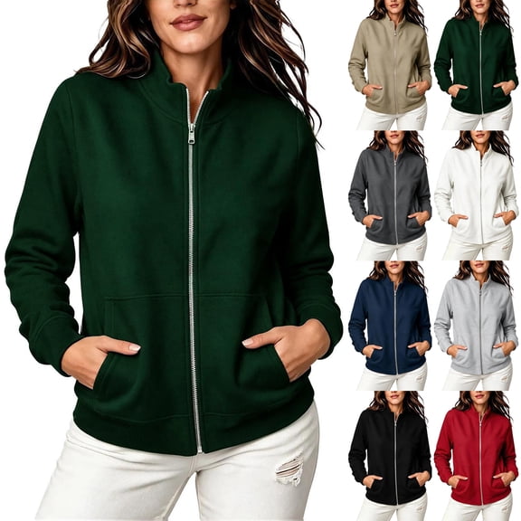 Lightweight Jacket Women Stand Collar Long Sleeve Zip Up Jacket, Windbreaker Coats with Pockets for Daily Wear Casual