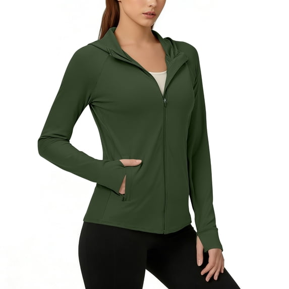 Lightweight Jacket Women Zip Up Sun Protection Hoodie Jacket Athletic Quick Dry Long Sleeve Shirts with Pockets