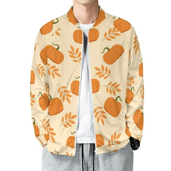 Lightweight Jacket for Men - Autumn Leaves And Pumpkins Cuteness Casual Zip Up Bomber Jacket Men Spring Fall Windbreaker Coat with Pocket
