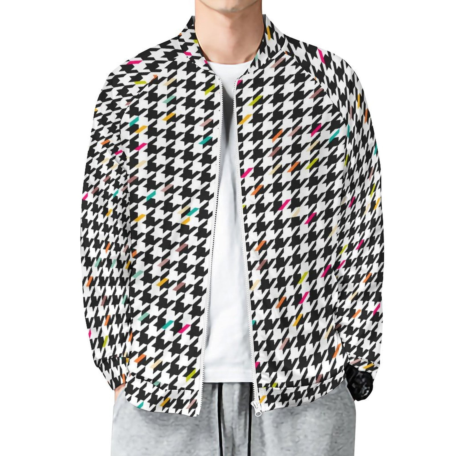 Lightweight Jacket for Men Black And White Houndstooth Casual