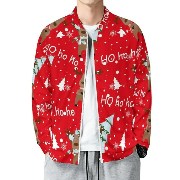 Lightweight Jacket for Men - Christmas Deer 1 Cuteness Casual Zip Up Bomber Jacket Men Spring Fall Windbreaker Coat with Pocket