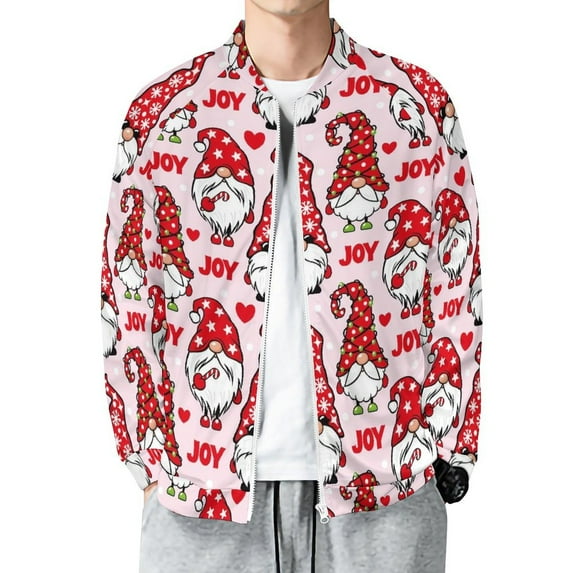 Lightweight Jacket for Men - Christmas Gnome Cuteness Casual Zip Up Bomber Jacket Men Spring Fall Windbreaker Coat with Pocket