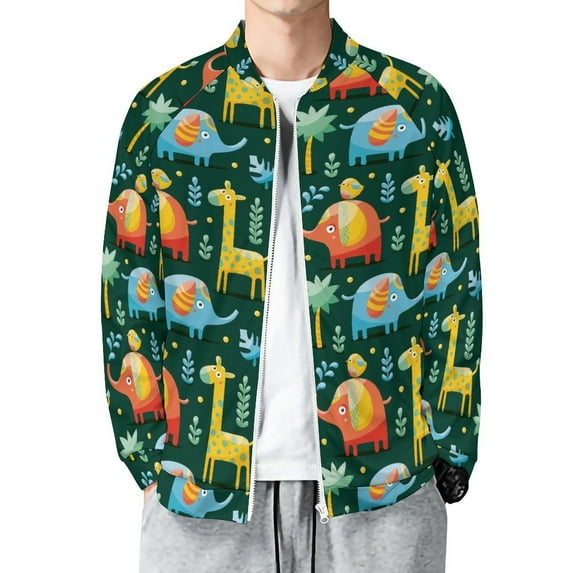 Lightweight Jacket for Men - Colorful Elephants Cuteness Casual Zip Up Bomber Jacket Men Spring Fall Windbreaker Coat with Pocket