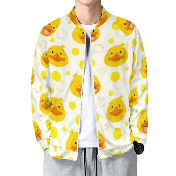 Lightweight Jacket for Men - Ducky Cartoon Cuteness Casual Zip Up Bomber Jacket Men Spring Fall Windbreaker Coat with Pocket