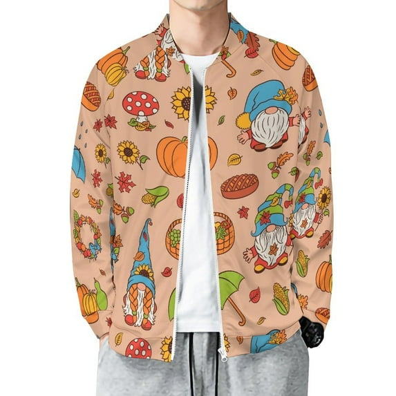 Lightweight Jacket for Men - Fall Gnomes1 Cuteness Casual Zip Up Bomber Jacket Men Spring Fall Windbreaker Coat with Pocket