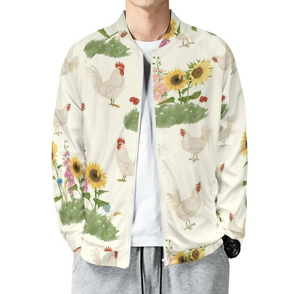 Lightweight Jacket for Men - Flowers And Hens Zip Up Bomber Jacket Men ...
