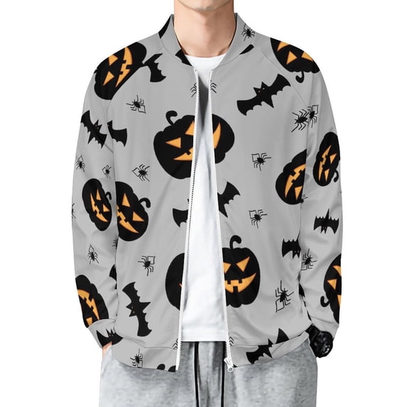 Lightweight Jacket for Men - Halloween Pumpkins Bat Cuteness Casual Zip Up Bomber Jacket Men Spring Fall Windbreaker Coat with Pocket