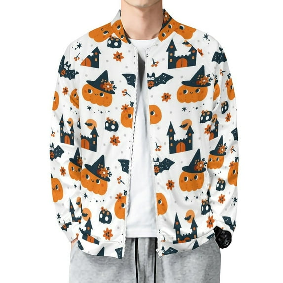 Lightweight Jacket for Men - Halloween Pumpkins Fun Cute Cuteness Casual Zip Up Bomber Jacket Men Spring Fall Windbreaker Coat with Pocket