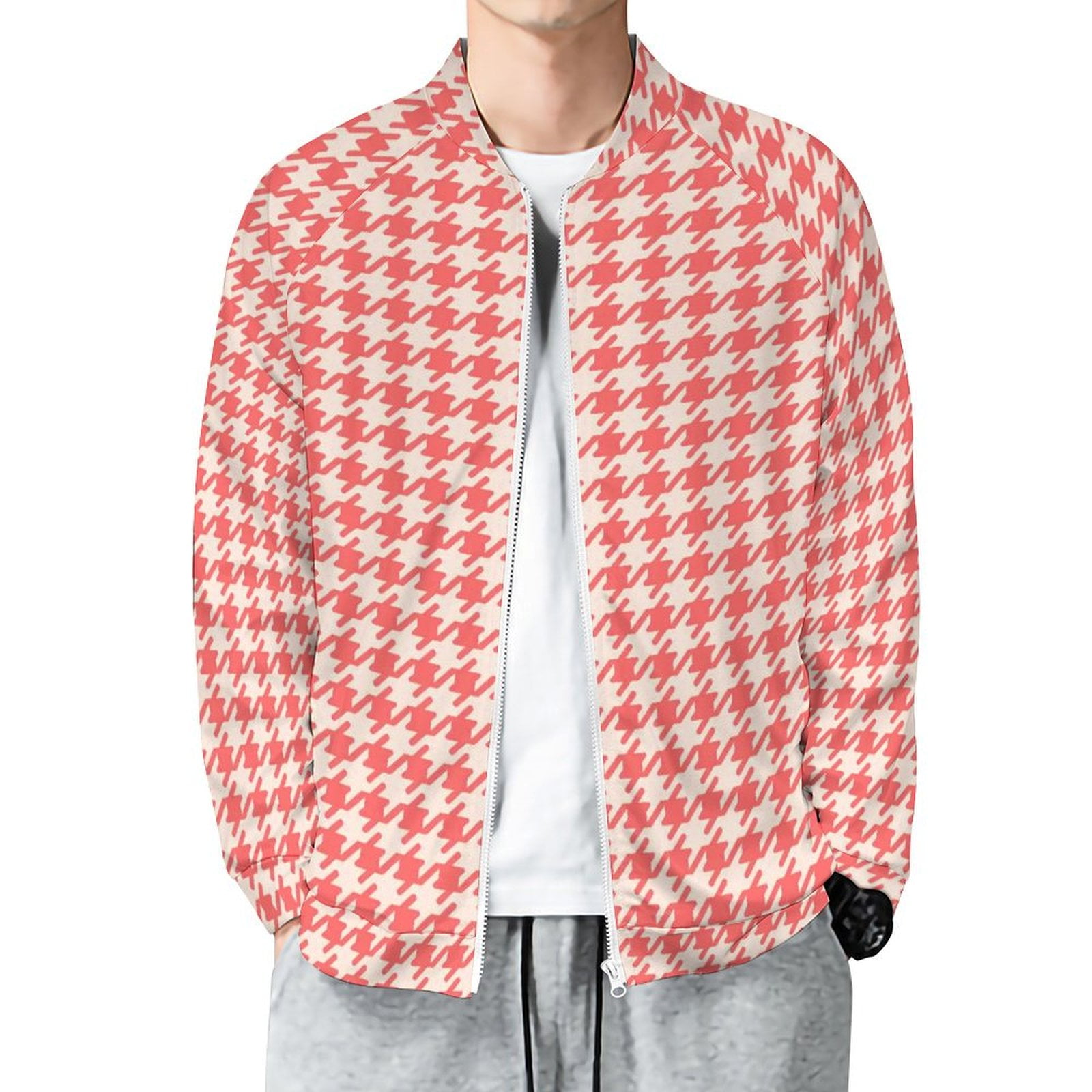 Lightweight Jacket Houndstooth Bomber Jacket Mens Lightweight