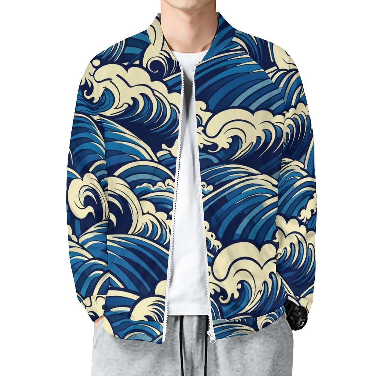 Lightweight Jacket for Men Japanese Water Wave Casual Zip Up