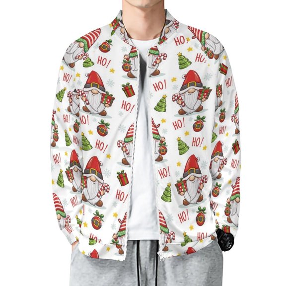 Lightweight Jacket for Men - Merry Christmas Santa Casual Fashion Zip Up Bomber Jacket Men Spring Fall Windbreaker Coat with Pocket