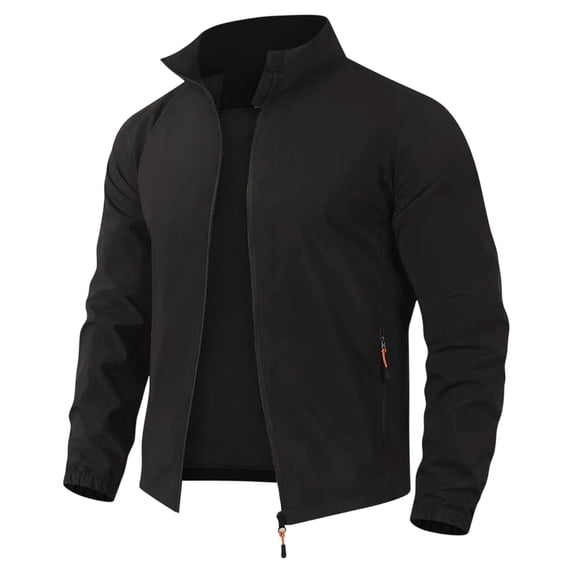 Lightweight Jackets For Men Full Zip Windbreaker Stand Up Collar Fashionable Casual Jacket With Pockets Black L