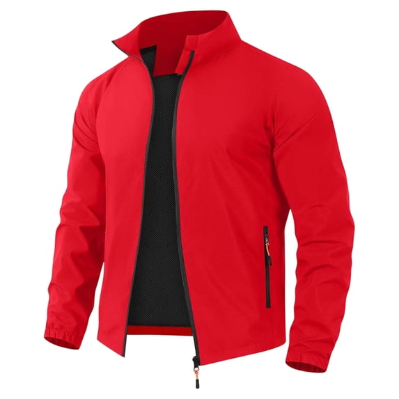 Lightweight Jackets For Men Full Zip Windbreaker Stand Up Collar Fashionable Casual Jacket With Pockets Red L
