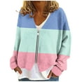 thumbnail image 1 of Lightweight Jackets For Women V Neck Front Zip Color Block Cardigan Casual Loose Fall Winter Coat With Irregular Hem (M, Green), 1 of 5