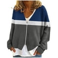 thumbnail image 1 of Lightweight Jackets For Women V Neck Front Zip Color Block Cardigan Casual Loose Fall Winter Coat With Irregular Hem (XL, Blue), 1 of 5