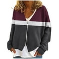 thumbnail image 1 of Lightweight Jackets For Women V Neck Front Zip Color Block Cardigan Casual Loose Fall Winter Coat With Irregular Hem (XL, Wine), 1 of 5