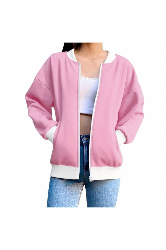 Lightweight Jackets Womens Plus Size New Womens Full Zip up Sweatshirt Jackets Casual Long Sleeve Loose Cardigan Coats Fall Outfits Pinky S