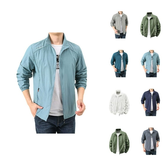 Lightweight Jackets for Men 2025 Long Sleeve Windproof Sun Protection Breathable Outdoor Zip Up Jacket with Pockets