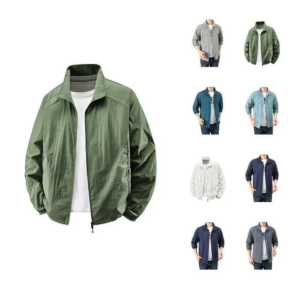 Lightweight Jackets for Men 2025 Long Sleeve Windproof Sun Protection Breathable Outdoor Zip Up Jacket with Pockets