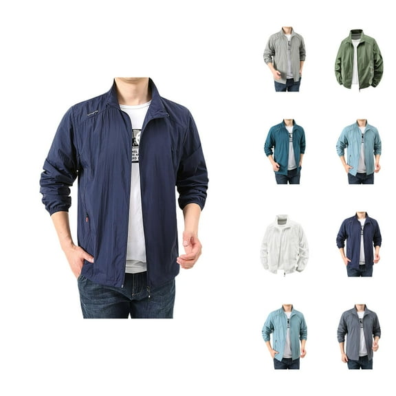 Lightweight Jackets for Men 2025 Long Sleeve Windproof Sun Protection Breathable Outdoor Zip Up Jacket with Pockets