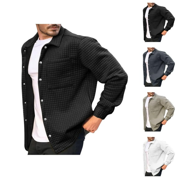Lightweight Jackets for Men Long Sleeve Button Down Collared Jacket with Pockets Cardigan Outerwear Coat