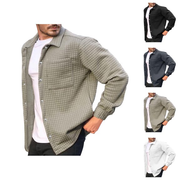 Lightweight Jackets for Men Long Sleeve Button Down Collared Jacket with Pockets Cardigan Outerwear Coat