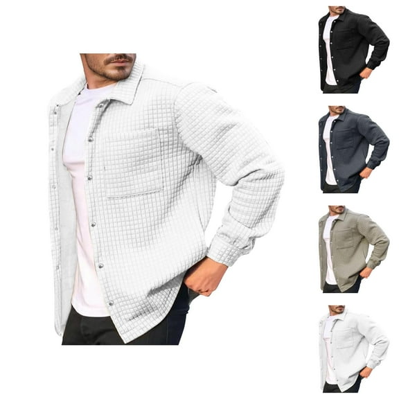 Lightweight Jackets for Men Long Sleeve Button Down Collared Jacket with Pockets Cardigan Outerwear Coat