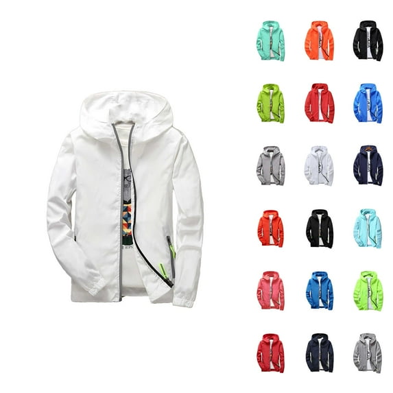 Lightweight Jackets for Men Long Sleeve Plus Size Quick Drying Reflective Zip Up Hooded Jacket with Pockets Hoodie
