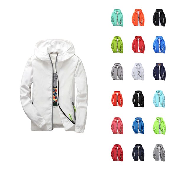 Lightweight Jackets for Men Long Sleeve Plus Size Quick Drying Reflective Zip Up Hooded Jacket with Pockets Hoodie