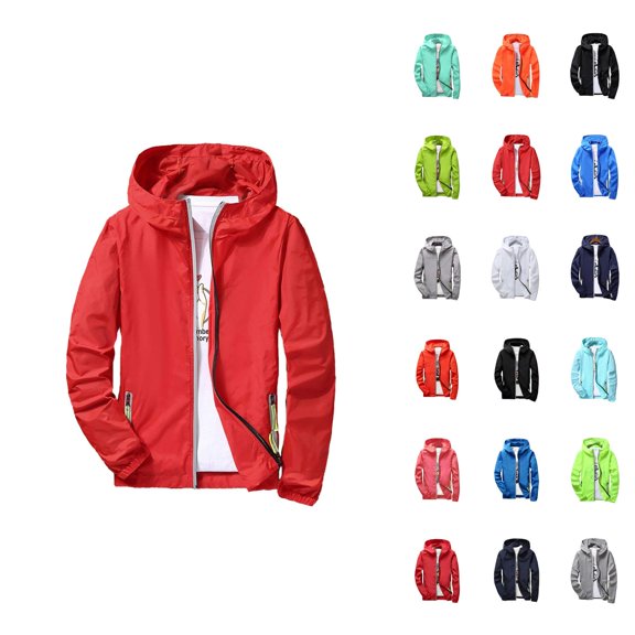 Lightweight Jackets for Men Long Sleeve Plus Size Quick Drying Reflective Zip Up Hooded Jacket with Pockets Hoodie
