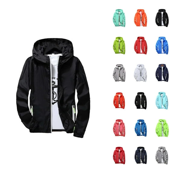 Lightweight Jackets for Men Long Sleeve Plus Size Quick Drying Reflective Zip Up Hooded Jacket with Pockets Hoodie